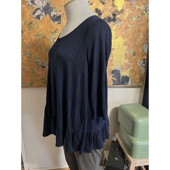 Alembika Womens 2 Large Cara Crinkle Top Ruffle Bottom Navy Blue Tunic Pockets - Picture 5 of 13